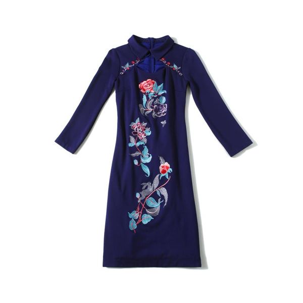 

luxurious elegant embroidery trendy vestidos pastel retro robe high slim waist party mini dress women spring autumn ukraine, Black;gray
