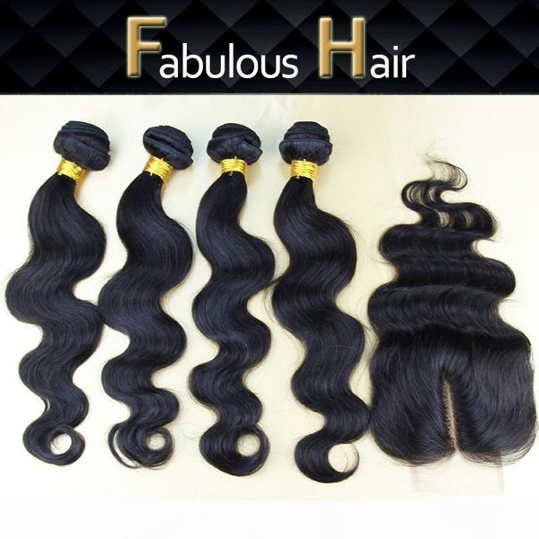 

5pcs lot peruvian virgin hair middle part lace closure 3.5x4 with 4 bundles body wave weft hair 100% unprocessed hair weave extensions, Black