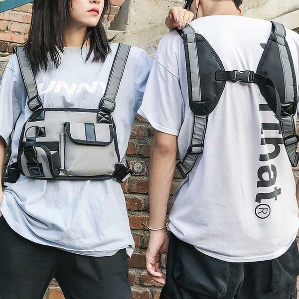 

female breathable black gray nylon bottle pen phone vest bag male small tactical bag women men streetwear tactical chest 121