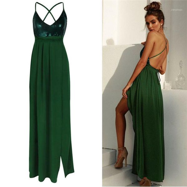

elegant summer dress backless sequins maxi long women dress party casual beach dresses sleeveless v neck boho female1, Black;gray