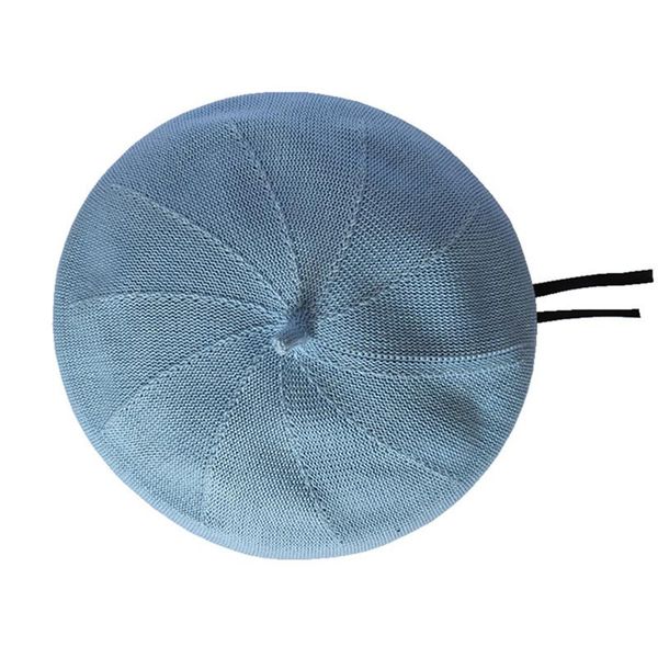 

berets doubchow women's knitted breathable artist french hat spring summer 2021 pumpkin maiden drawstring retro baret beanie cap, Blue;gray