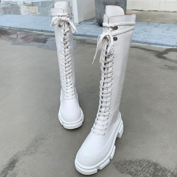 

knee high boots women lace up winter long booties woman platform shoes advanced designer fashion brand 2020 new1, Black