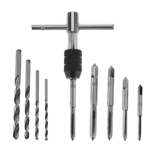 

9pcs hand screw tap set m3/m4/m5/m6 reamer+twist drill bits+wrench tool e5m1