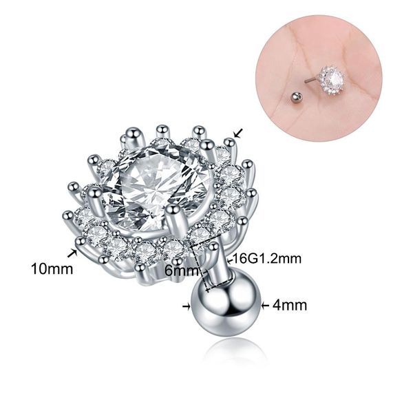 

1pc prong setting cz gem ear helix tragus cartilage stud earrings internally thread labret monroe lip stud piercing jewelry q jllffg, Silver