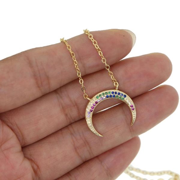 

pendant necklaces fashion gold filled jewelry women trendy elegant crescent moon horn pave rainbow cz delicate statement necklace, Silver