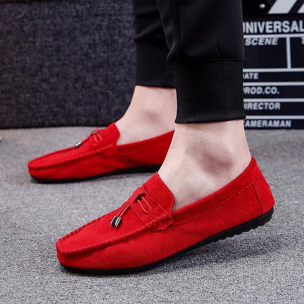 

men moccasin gommino shoes suede casual flats work office travel soft man driving loafers male tassel slip on injection footwear, Black