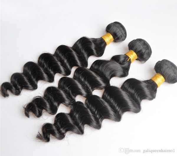

unprocessed peruvian human remy virgin hair loose deep wave hair weaves hair extensions natural color 100g bundle double wefts 3bundles lot, Black