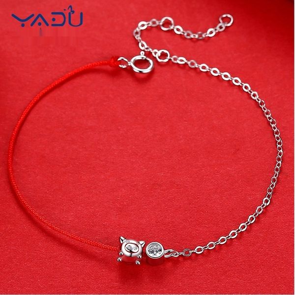 

новый 925 серебряных fuqi свинья рука орнамент с красной веревочки женщина простой braceletbracelet braceletzodiac свинья браслет ювелирных, Golden;silver