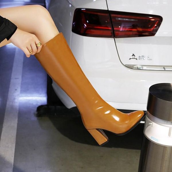 

women boots over knee women's rubber shoes rain winter footwear round toe luxury designer booties woman 2020 low heel zipper, Black