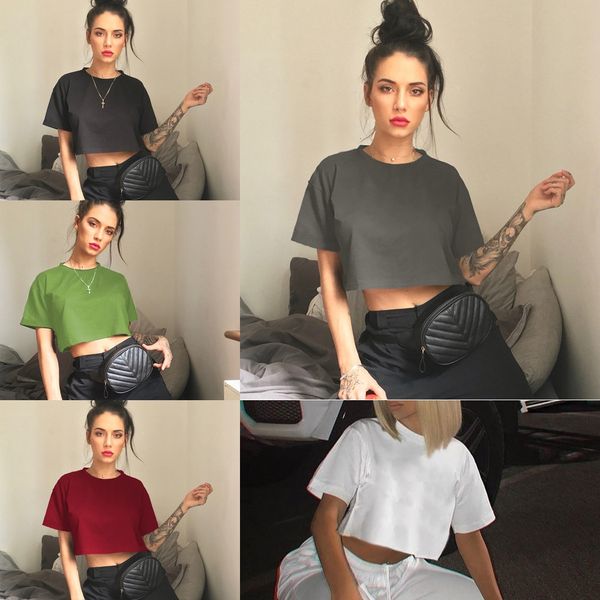 

2020 women's ins net red classic solid color loose t-shirt and versatile short sleeve navel exposed t-shirt 3lz6f, White