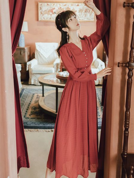 

dressed as ladies'party of cleavage v from the vintage setting and enlargement red wine empire dress women's 2021-full sleeve 7jfc, Black;gray