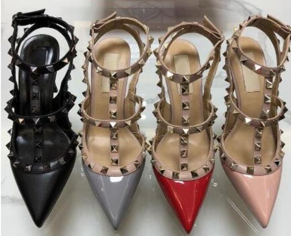 

women pumps wedding shoes woman high heels sandal nude fashion ankle straps rivets shoes high heels bridal shoes, Black
