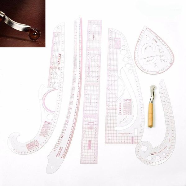 

7pcs/set ruler tailor measuring kit clear sewing drawing ruler yardstick sleeve arm french curve set j99store1, Black