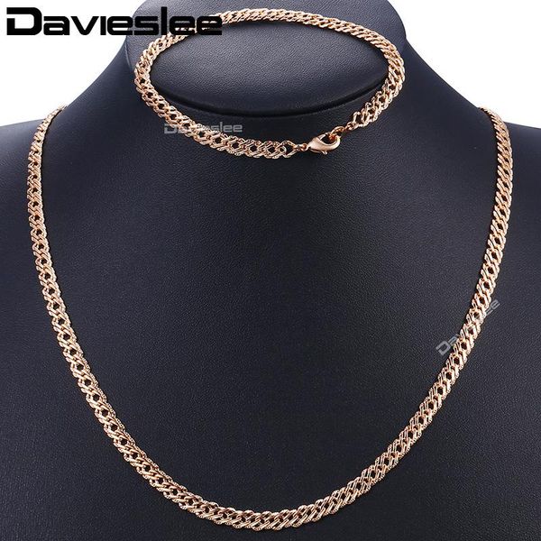 

davieslee womens jewelry sets 585 rose gold hammered venitian chain bracelet necklace set 2020 wholesale jewelry 5.5mm dcs03, Silver
