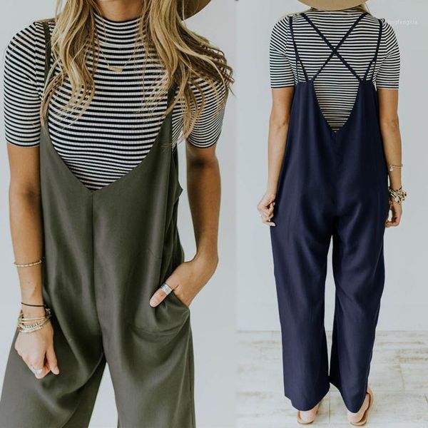 

2020 summer solid jumpsuits zanzea fashion blackless wide leg rompers women casual strappy v neck long overalls female pants1, Black;white