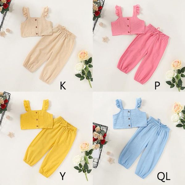 

children summer set sling t-shirt trousers pants fashion casual clothing toddler baby girls 2pcs solid clothes outfits, White