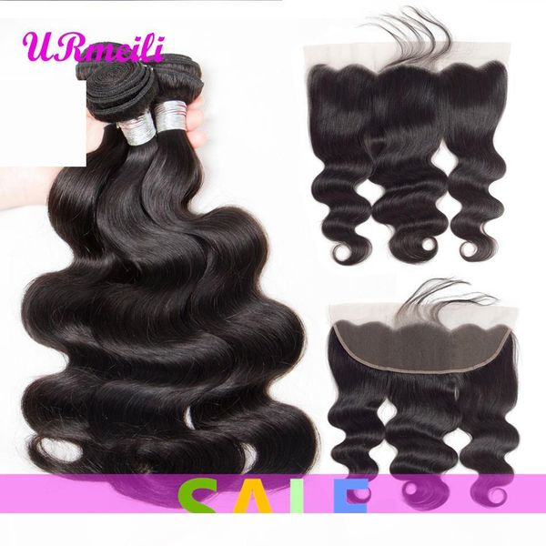 

indian virgin hair body wave 3 4 bundles with frontal 10a raw virgin indian hair ear to ear lace frontal closure with bundles, Black;brown