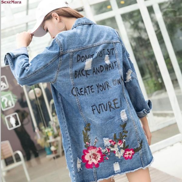 

2019 autumn new loose embroidery holes cowboy trench coat, Tan;black