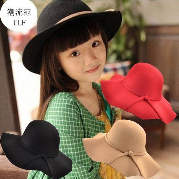 

2021 new autumn winter woolen girls hats fashion kids wide brim hats girls bucket hat formal caps caps kids 2-7y, Yellow