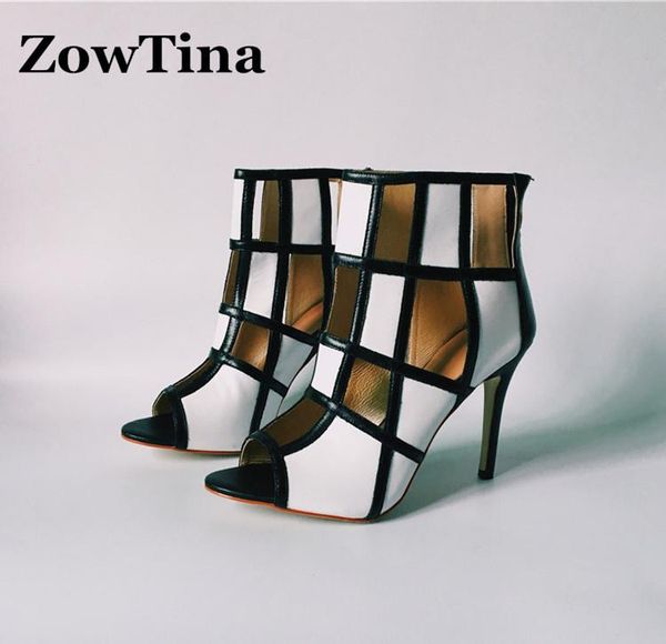 

fashion open toe women ankle boots black white mixed color high heels summer shoes woman gladiator botas feminina zapatos mujer
