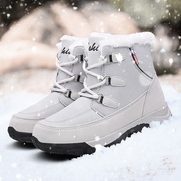 

2019 women snow non-slip parent-child winter boots thick fur platform waterproof and warm shoes plus size 35-42, Black;grey