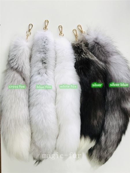 

magicfur -20" 50cm real fox fur tail large long natural fur tail keychain pendant cosplay tail 201021, Slivery;golden