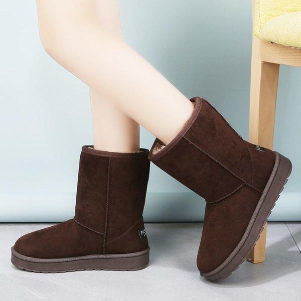 

круглый toe замши faux ботильоны женский dropshipping толстые плюша хлопка мягкой обуви женщина женщины зимний снег boots flat теплое, Black