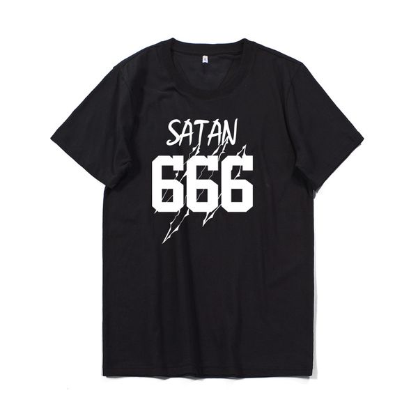 

casual fashion men's cotton devil satan 666 printed short sleeve o-neck elastic half-sleeved t-shirt thin fabric, White;black