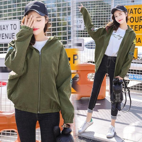 

autumn and winter korean version of the new loose women's short fashion embroidered patch jacket jacket coat women's trend1, Black;brown