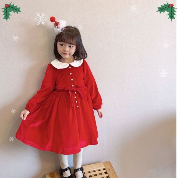 

girls' drs winter 2020 new korean veet princs children's plush thickened little red skirt, Red;yellow