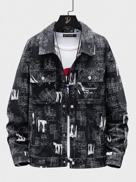 

men slogan graphic flap pocket jacket 23t7#, Black;brown