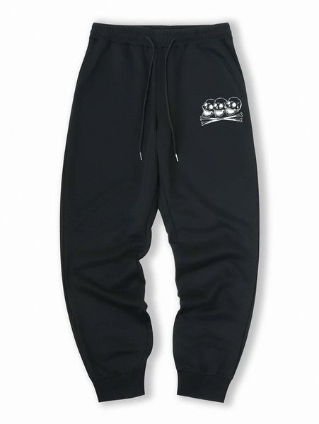 

men skull print drawstring waist sweatpants r0cg#, Black