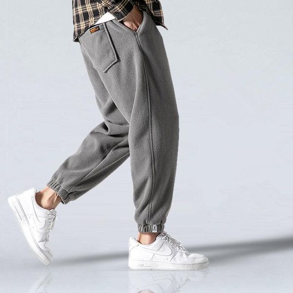 

new fashion casual men harem pants elastic waist autumn winter trendy fleece warm trousers comfort male long sweatpants, Black