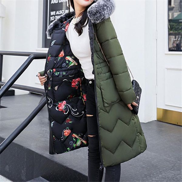 

women's down & parkas winter jacket women 2021 thicken warm cotton-padded long coat parka outwear print female slim thick casual wear o, Black