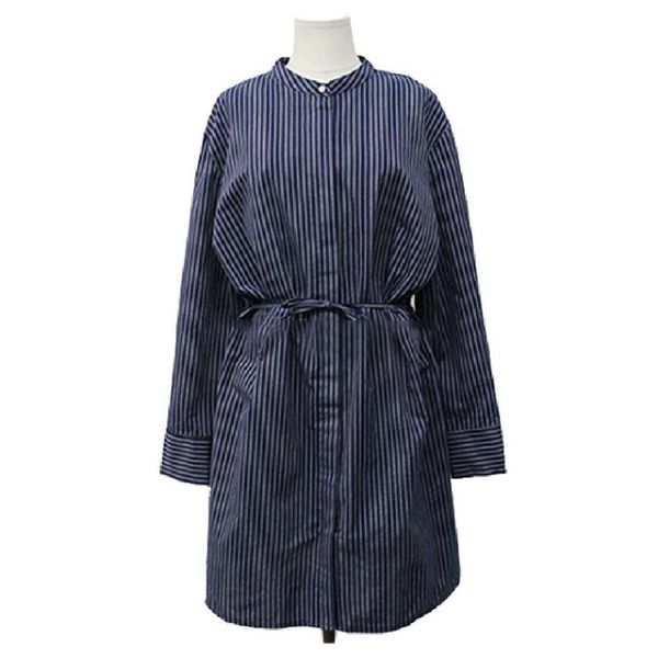 

brand drawstring long blouse women casual loose twill female designer stand collar brief striped shirts, White