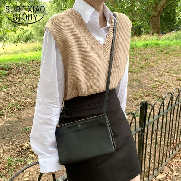 

spring autumn women vest solid loose sweater knitted vest v neck joker knitted vest women vests winter outerwear plus size 10974 y201128, White;black