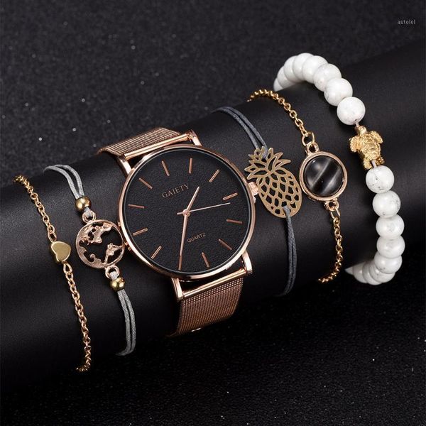 

6pcs/set women's watches fashion women wrist watch ladies watch women bracelet simple clock drop shipping1, Slivery;brown