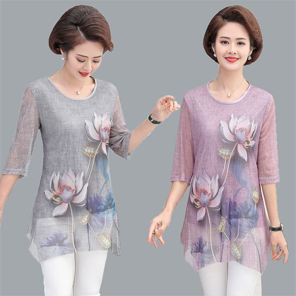 

2021 new new women print blouse summer short sleeve o-neck casual vintage lady blousa 2xtc, White