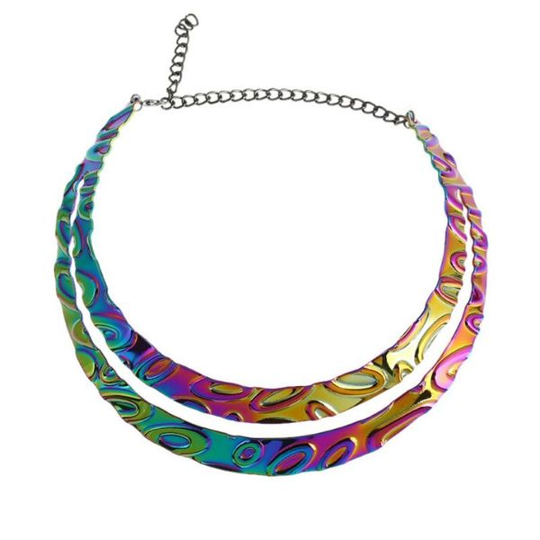 

carved oval rings metal choker, Golden;silver