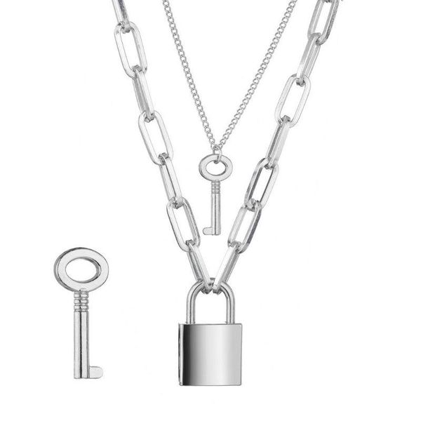 

любовник padlock ключ ожерелье титана стали цепи пара ожерелье ювелирные изделия, Silver