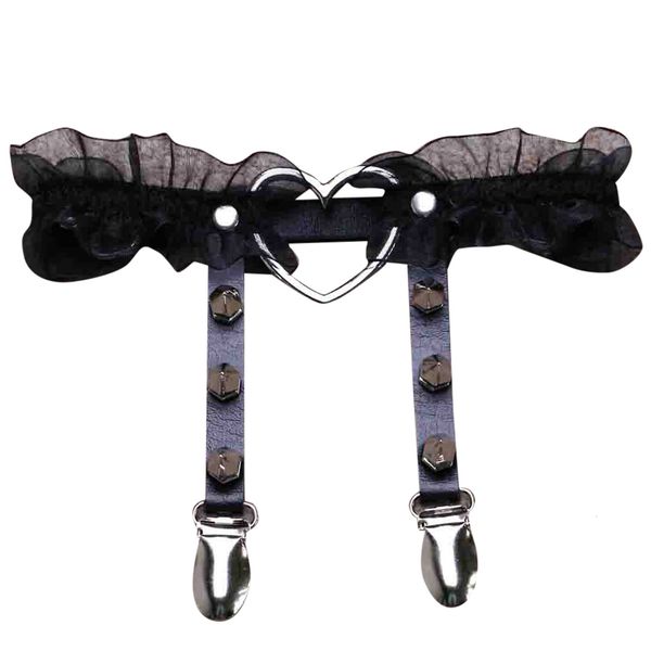 

women punk heart pu leather garter belt harajuku elasticity body harnes tight suspender strap leg harness bondage belts, Black;white
