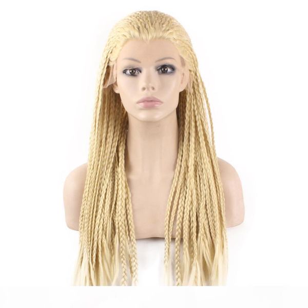 

braid lace wig glueless blonde colored long heat resistant fiber micro braided lace front synthetic braiding light blonde hair wigs, Black;brown