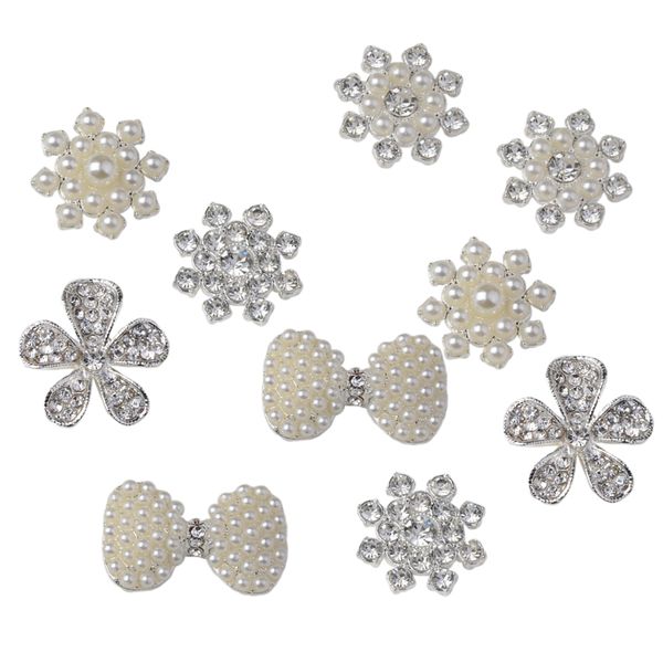 

10pc faux pearl rhinestone embellishments flower flatback rhinestone buttons