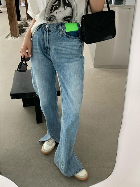 

goohojio 2020 new high waist casual long jeans women autumn chic denim jeans women solid color wide legs oversized denim pants, Blue