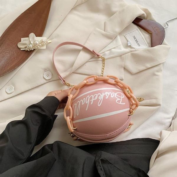 

women girl basketball round pu leather handbag chain shoulder messenger crossbody bag satchel tote purse