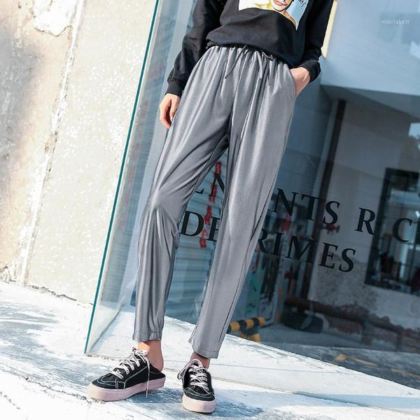 

2020 summer long harem pants women solid elastic waist turnip trousers casual cotton linen work pantalons femme plus size#31, Black;white