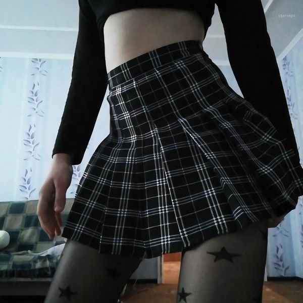 

mini summer plaid pleated women skirts design female empire casual japanese kawaii cute skirts student uniform sailor skirt1, Black