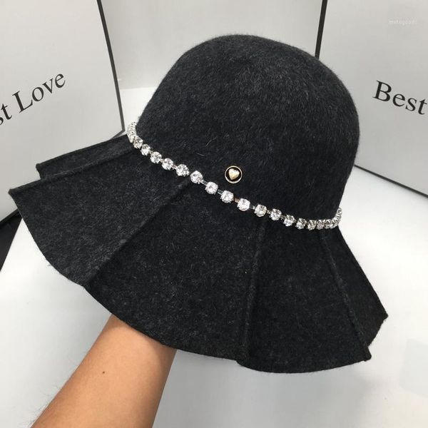 

wide brim hats europe and the united states about wool mixed black waves drilling big hat fisherman cap basin bucket for women1, Blue;gray