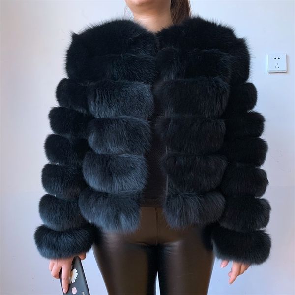 

new real fur coat winter jacket women natural large wool fox fur coat street warm long sleeve detachable vest 201212, Black
