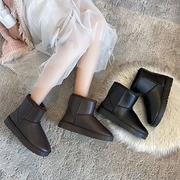 

woman flat boots shoes plush ankle booties women boots-women round toe australia platform winter footwear low fur, Black